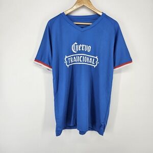 Jose Cuervo Father Tequila T-Shirt Blue‎ Jersey Mens XL Polyester Stretch V Neck